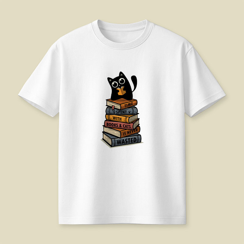 Time Spent With Books And Cats Playful T-Shirt