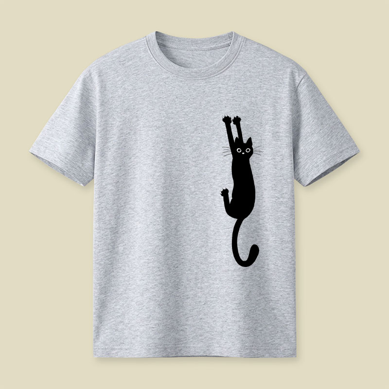Black Cat Holding On Playful T-Shirt