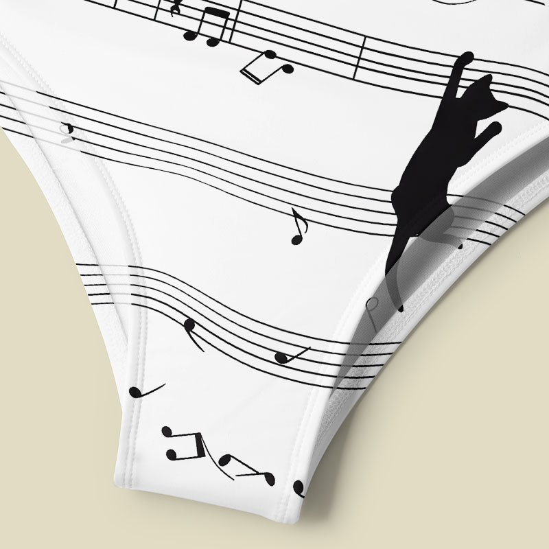 Musical Black Cat Sheet Tummy Control One Piece Swimsuit