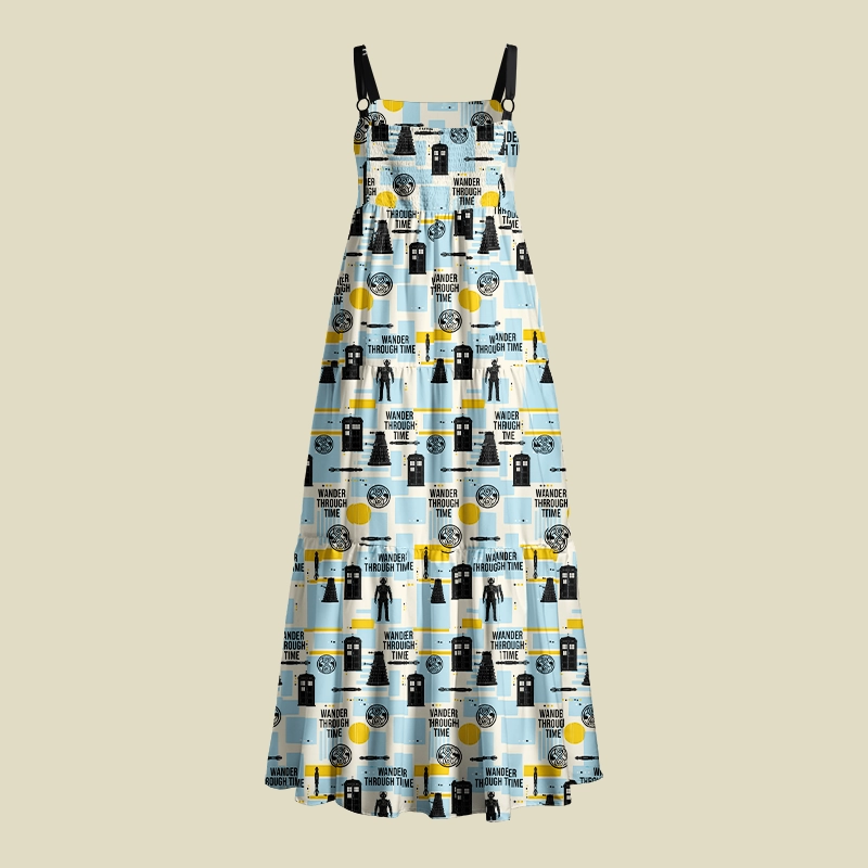 Retro Time Travel Sci‑Fi Pattern Playful Maxi Dress