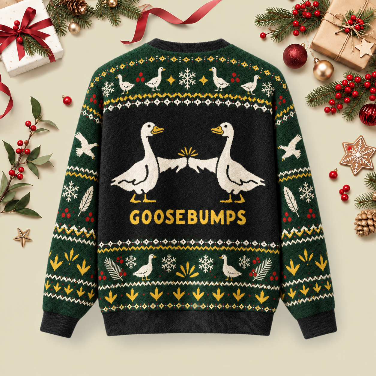 Goosebumps Geese Pun Ugly Christmas Fluffy Sweatershirt