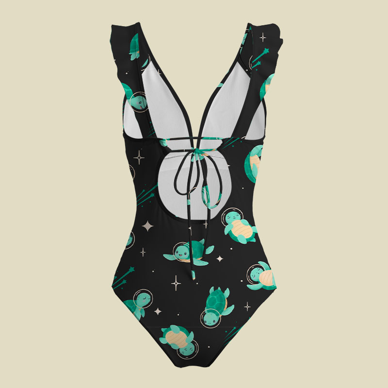 Space Turtles V-Neck One Piece Swimsuit