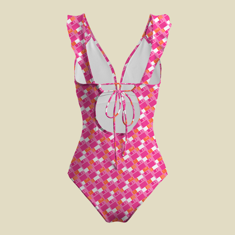 Floppy Disk Vintage V-Neck One Piece Swimsuit