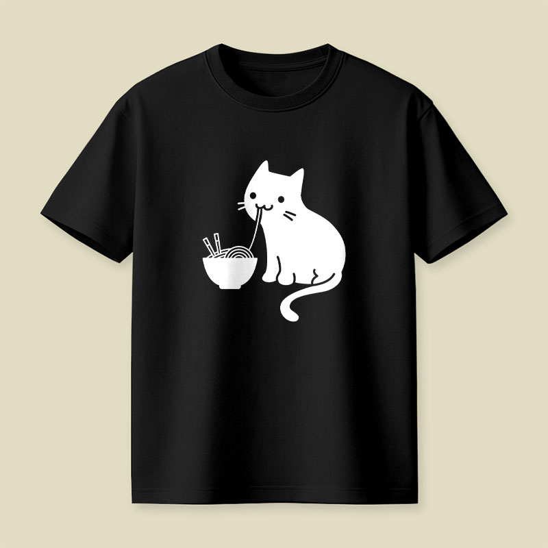Cute Cat Eating Ramen Playful T-Shirt