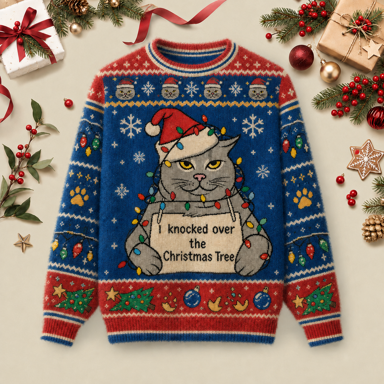 Christmas Cat Ugly Christmas Fluffy Sweatershirt