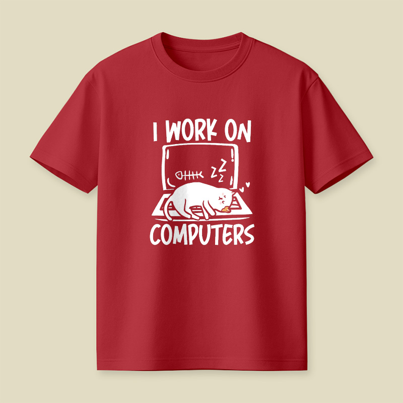 I Work On Computers Cat Nap Playful T-Shirt