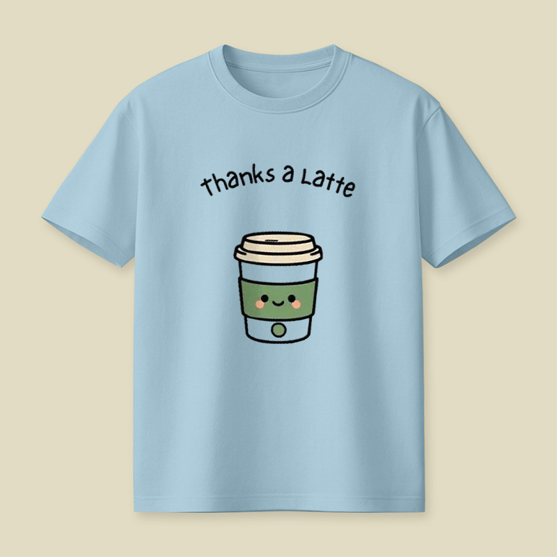 Thanks A Latte Coffee Cup Pun Playful T-Shirt