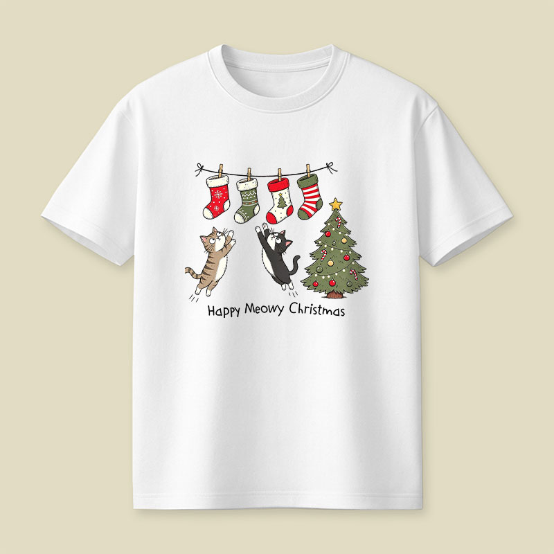 Happy Meowy Christmas Pussy Cats Playful T-Shirt
