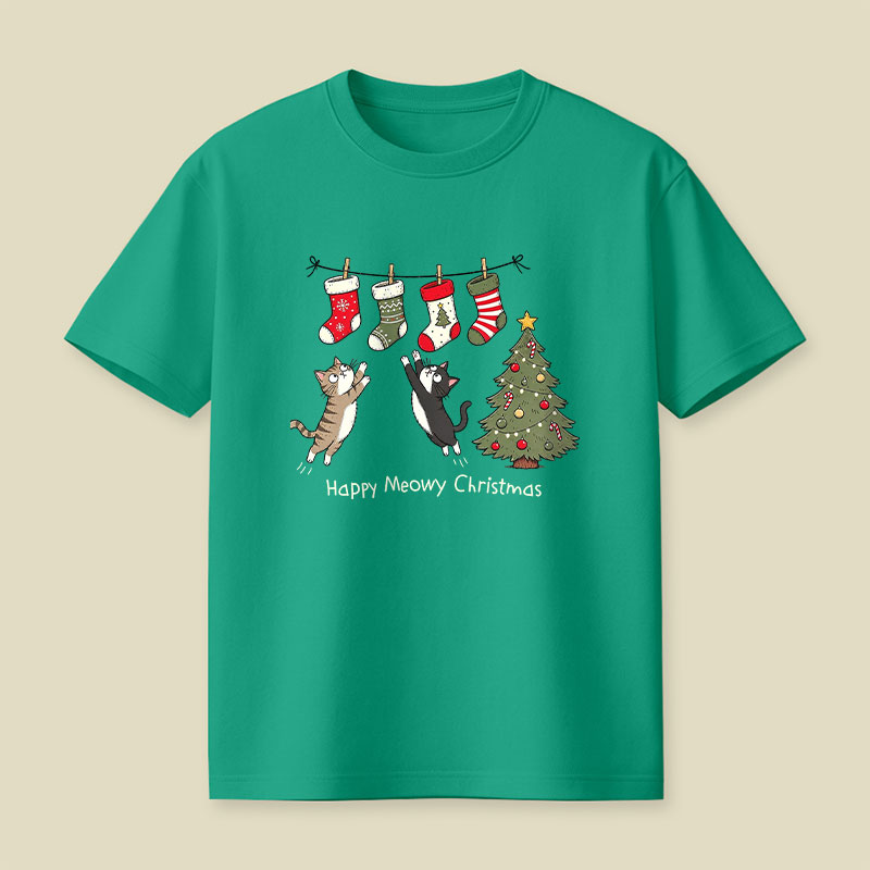 Happy Meowy Christmas Pussy Cats Playful T-Shirt
