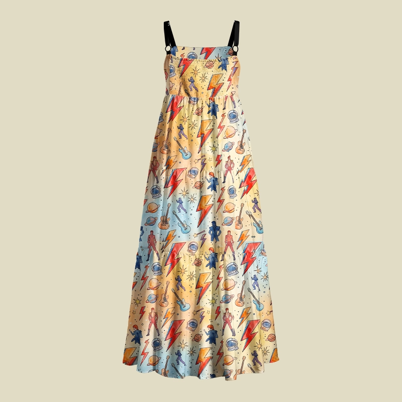 Watercolor Space Rock And Roll Playful Maxi Dress