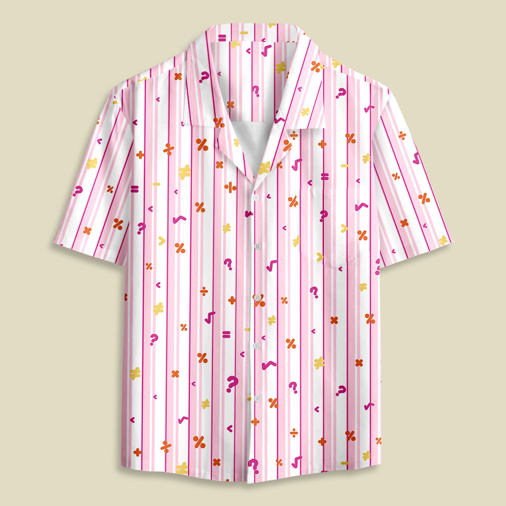Retro Math Symbol Pink Stripe Button Up Pocket Shirt
