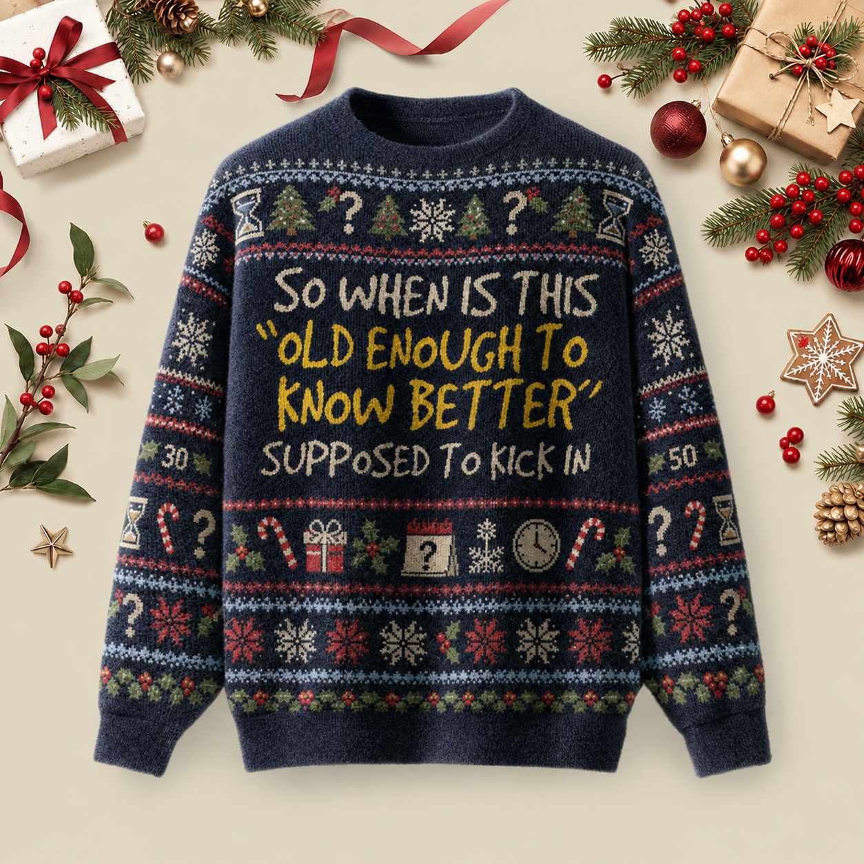 Old Enough To Know Better Ugly Christmas Fluffy Sweatershirt
