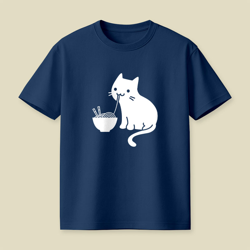 Cute Cat Eating Ramen Playful T-Shirt