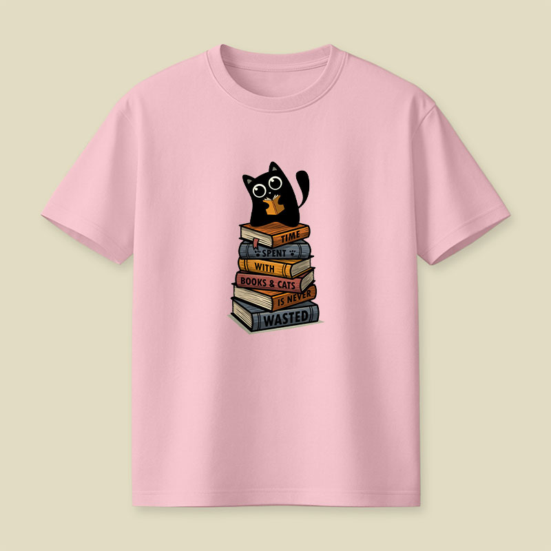 Time Spent With Books And Cats Playful T-Shirt