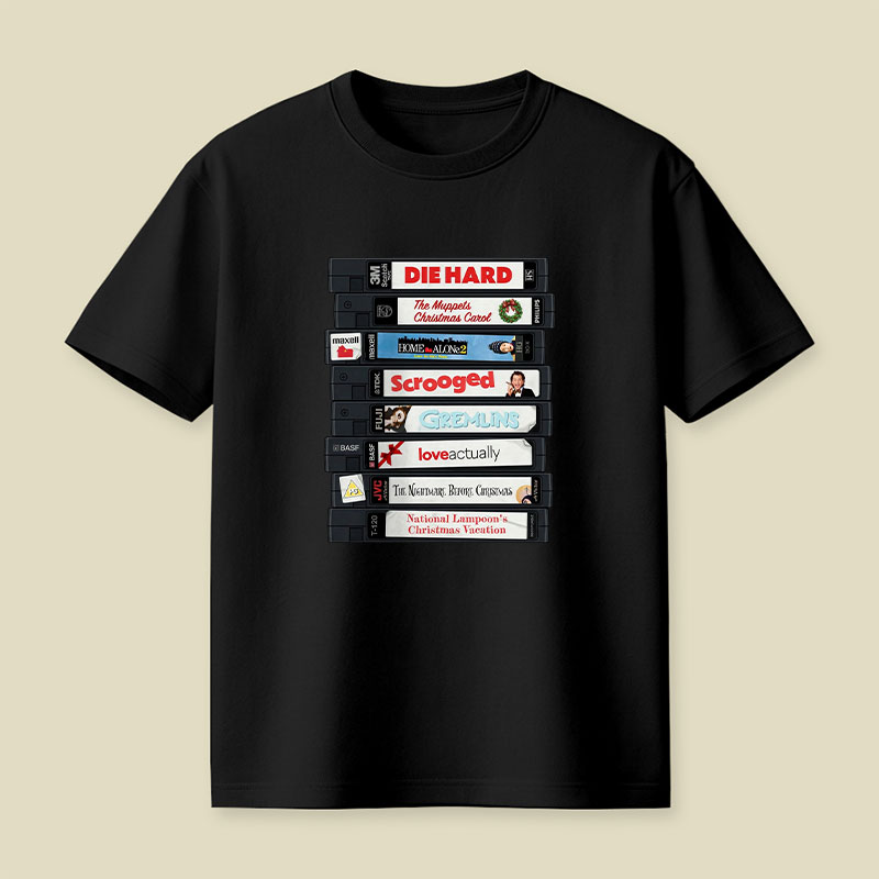 Christmas VHS Movie Marathon Retro Playful T-Shirt