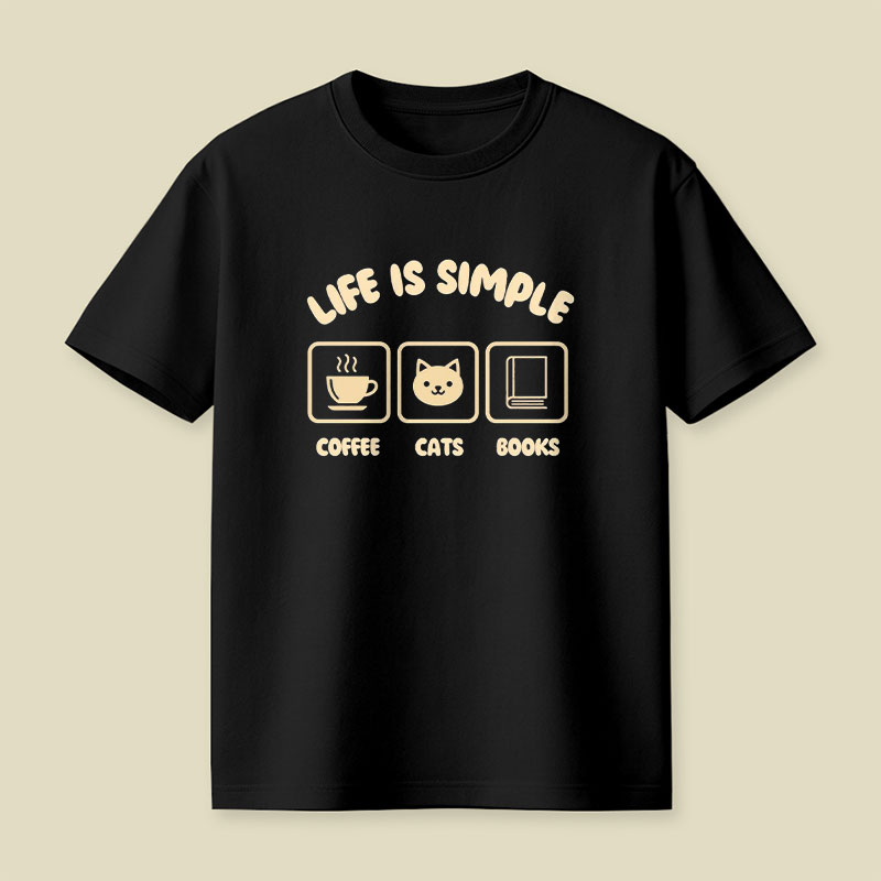 Life Is Simple Coffee Cats Books Playful T-Shirt