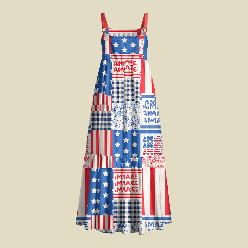 Space Rescue American Flag Playful Maxi Dress