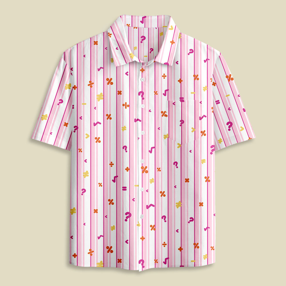 Retro Math Symbol Pink Stripe Button Up Pocket Shirt
