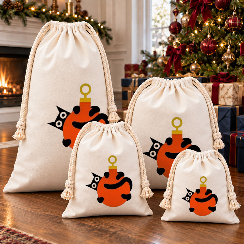 Black Cat Christmas Bauble Christmas Drawstring Gift Bag