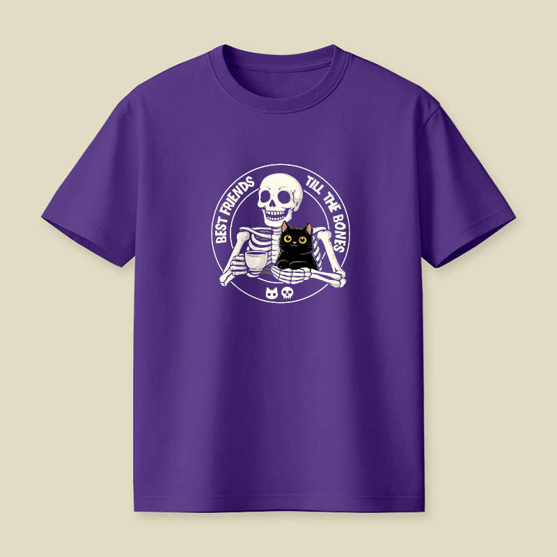 Best Friends Till The Bones Skeleton Cat Playful T-Shirt