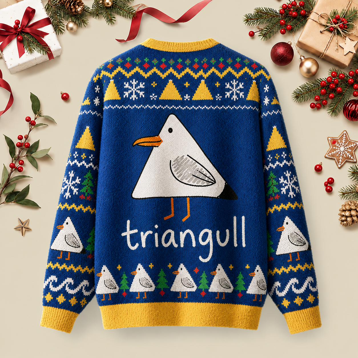 Triangull Funny Geometry Cute Triangle Seagull Bird Ugly Christmas Fluffy Sweatershirt