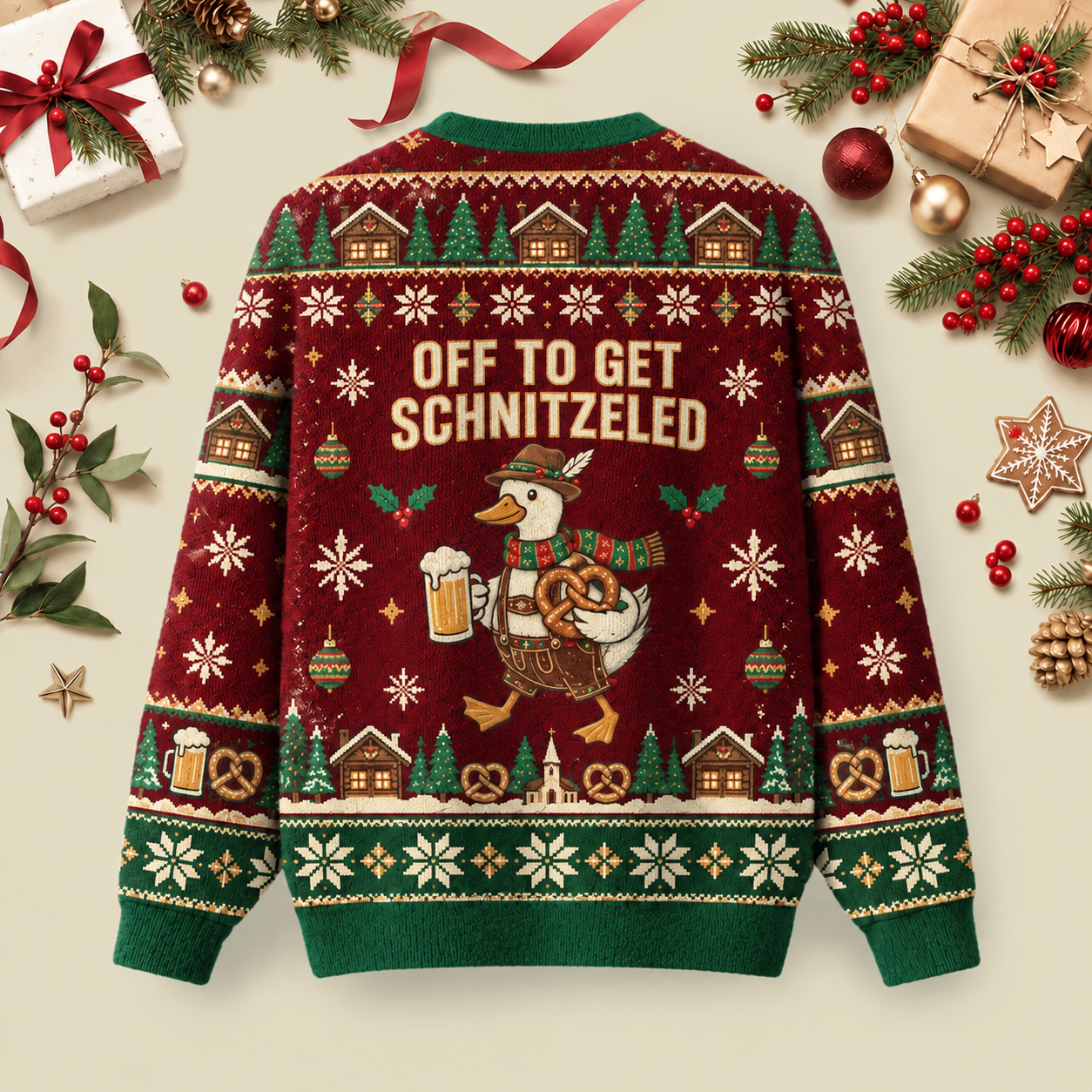 Off To Get Schnitzeled Ugly Christmas Fluffy Sweatershirt