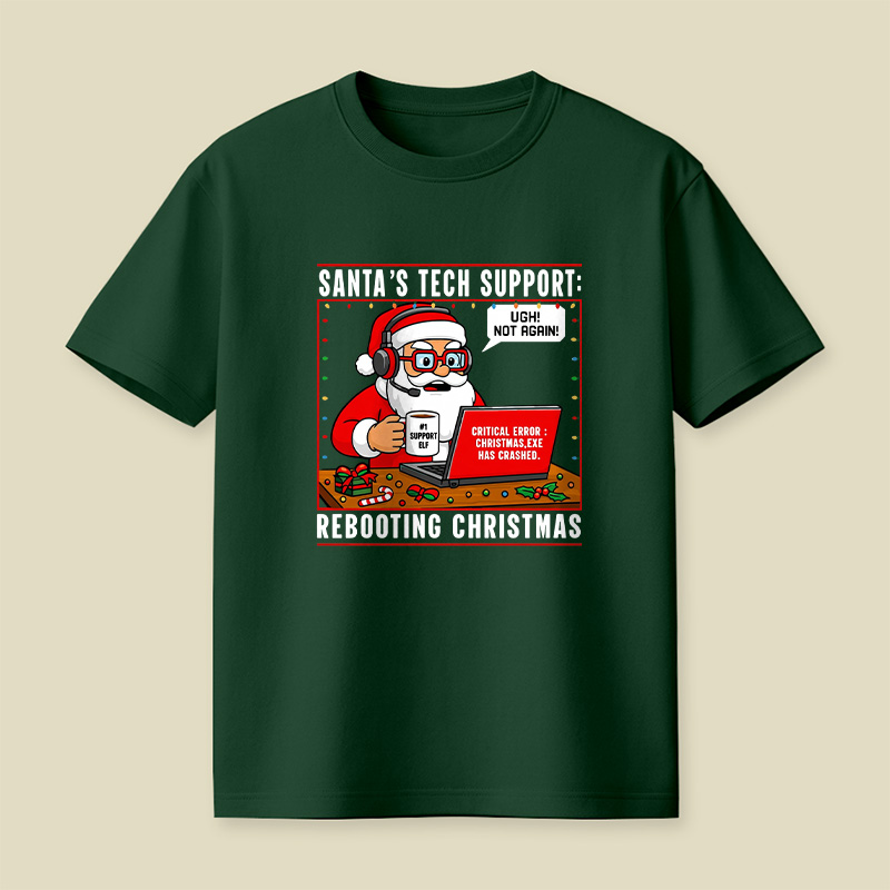 Santa Tech Support Cartoon Playful T-Shirt