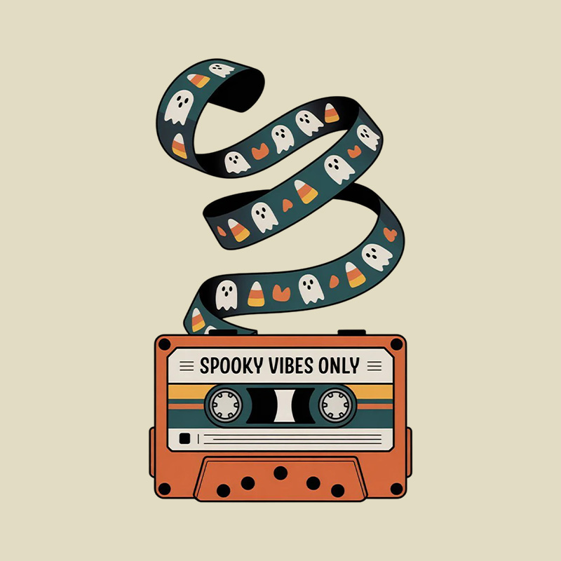 Retro Cassette Spooky Vibes Halloween Playful T-Shirt