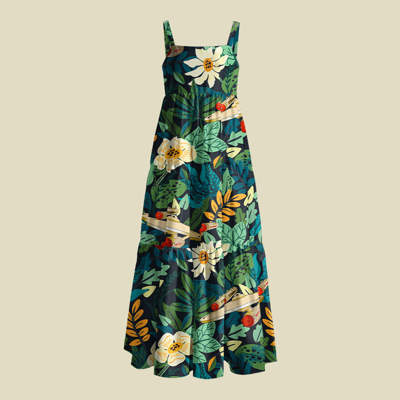 Scifi Spacecraft Hawaii Green Playful Maxi Dress