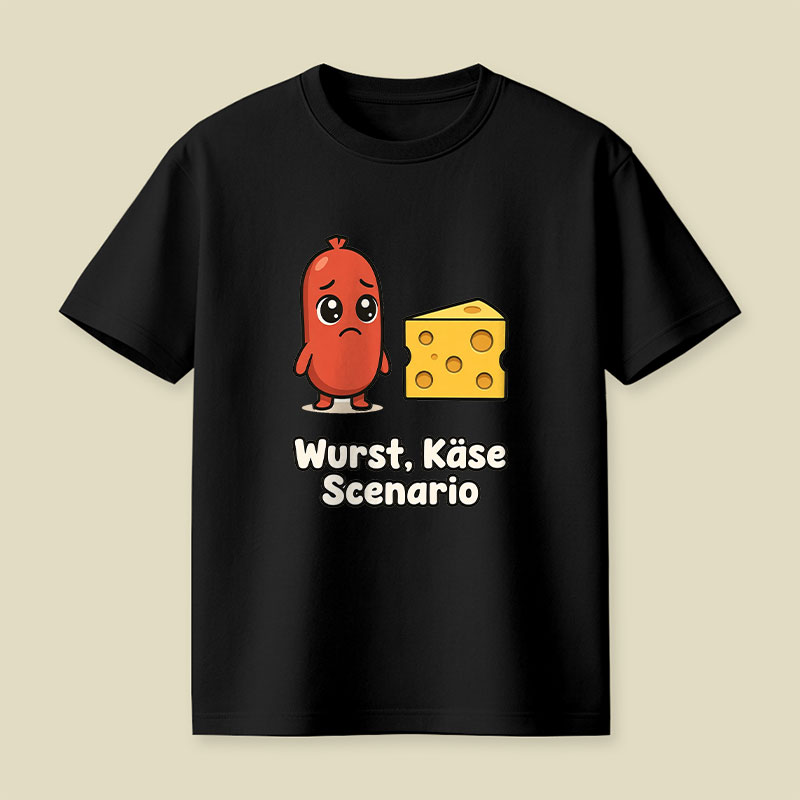 Wurst Kase Scenario Funny German Food Pun Playful T-Shirt