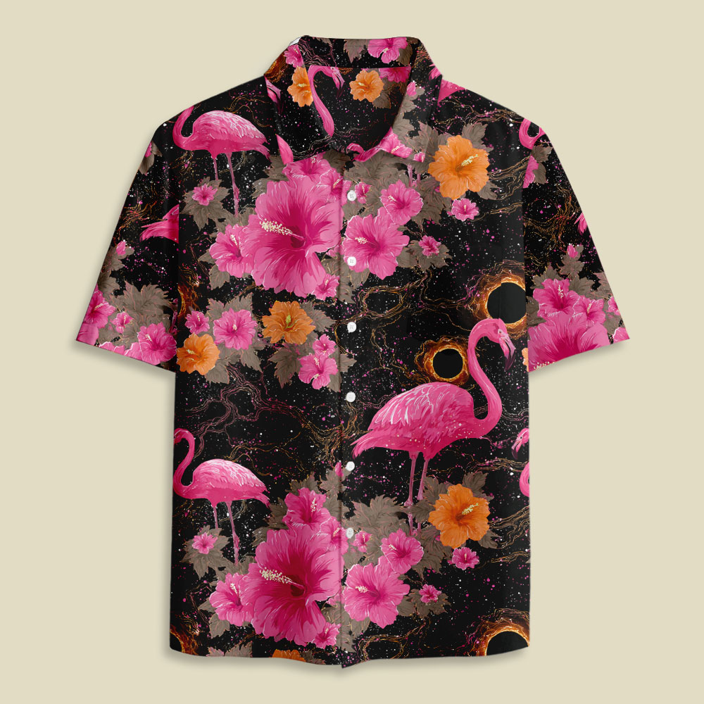 Cosmic Flamingo Button Up Pocket Shirt