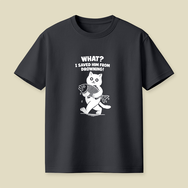 Cat And Fish Playful T-Shirt
