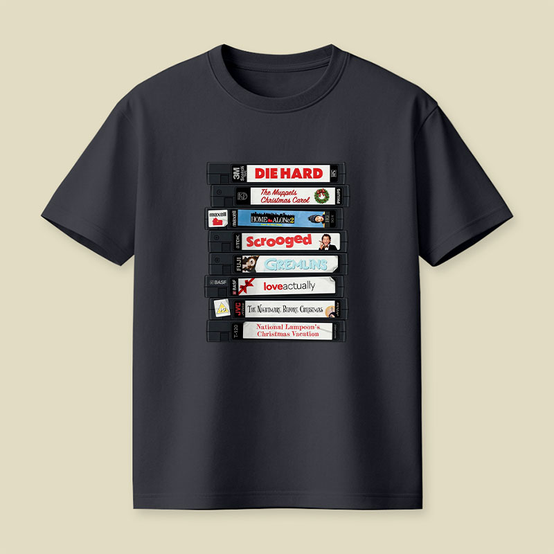 Christmas VHS Movie Marathon Retro Playful T-Shirt
