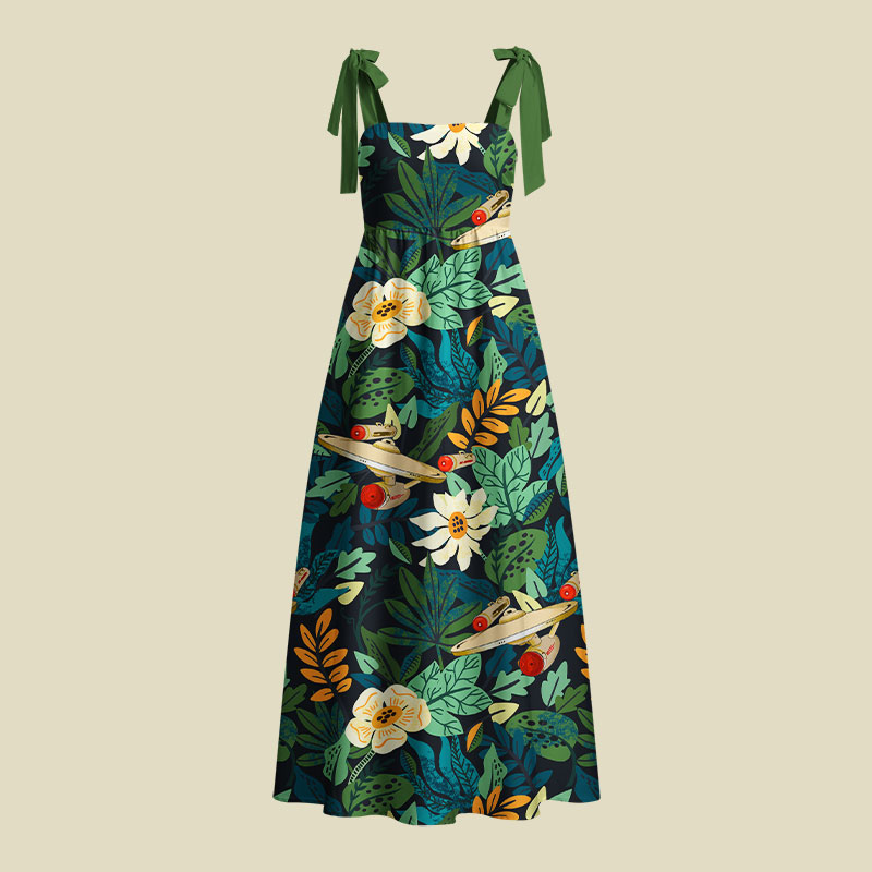Scifi Spacecraft Hawaii Green Playful Maxi Dress