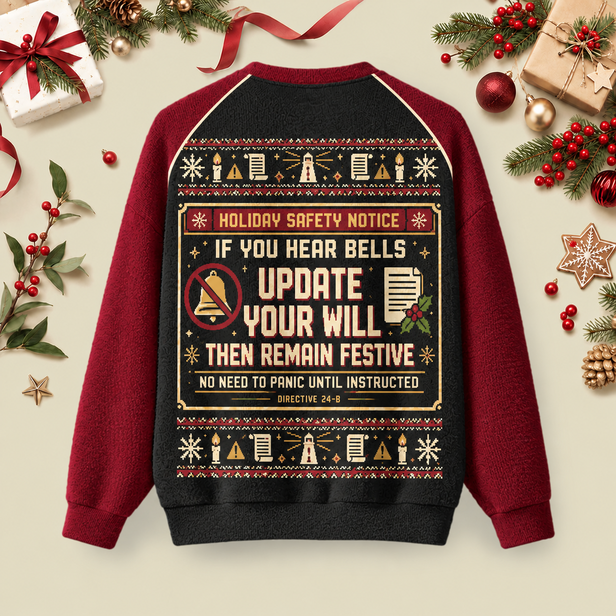 Holiday Safety Notice Update Your Will Ugly Christmas Fluffy Sweatershirt