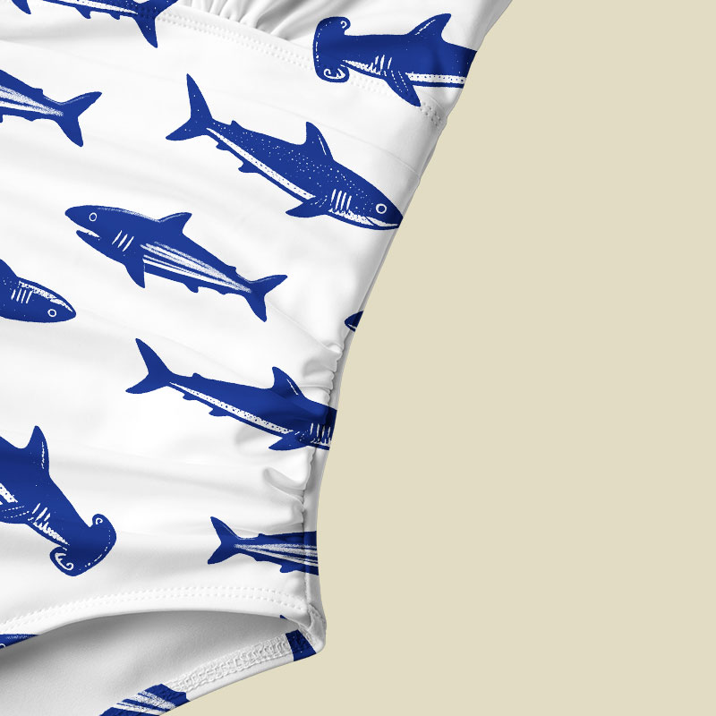 Nautical Blue Shark Tummy Control One Piece Swimsuit