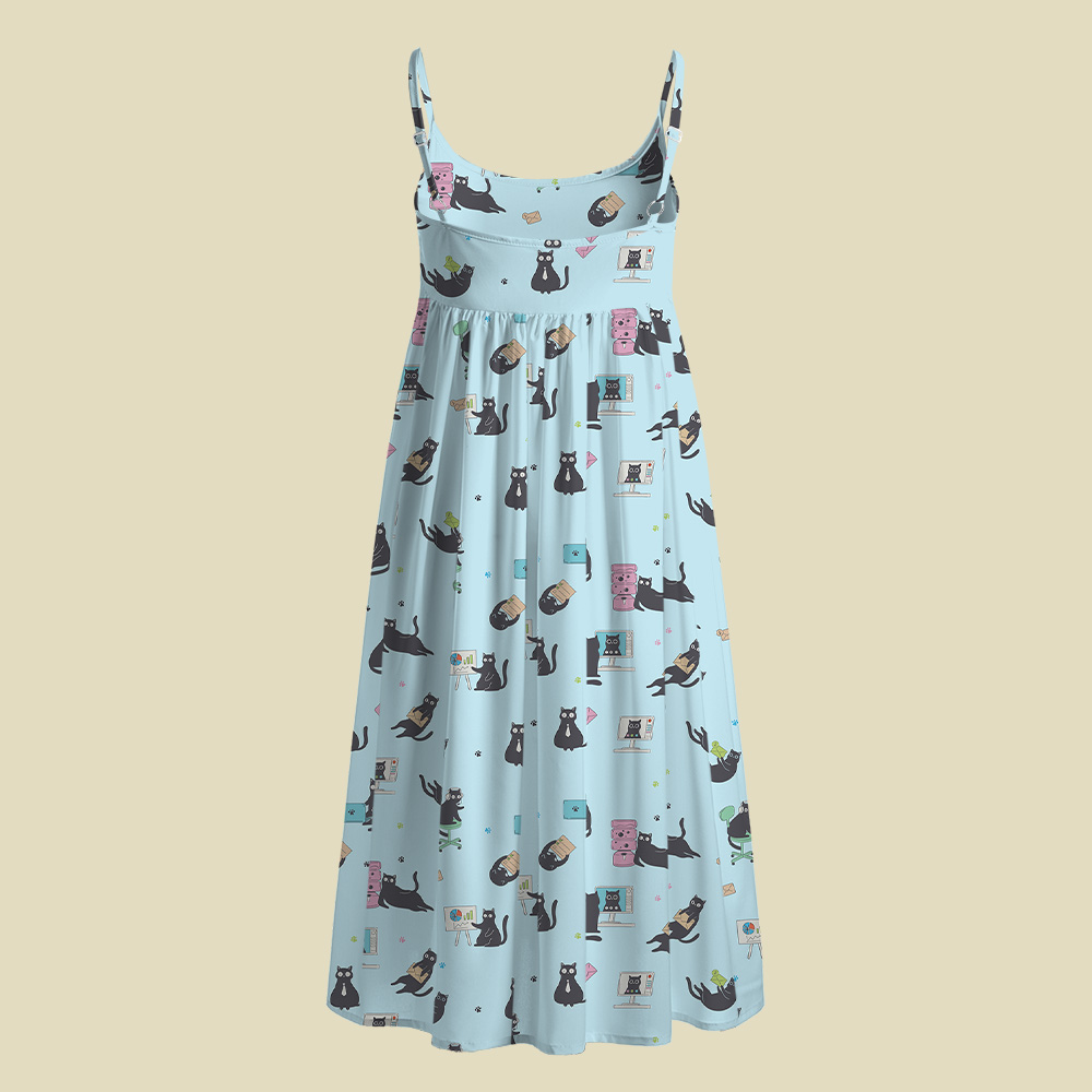 Working Cat Camisole Midi Dress