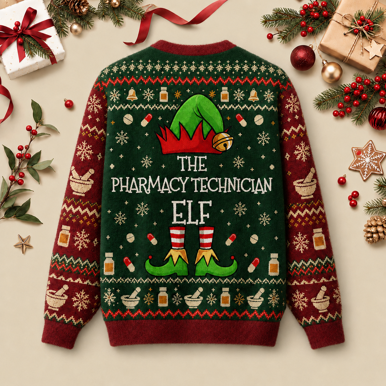 The Pharmacy Technician Elf Ugly Christmas Fluffy Sweatershirt