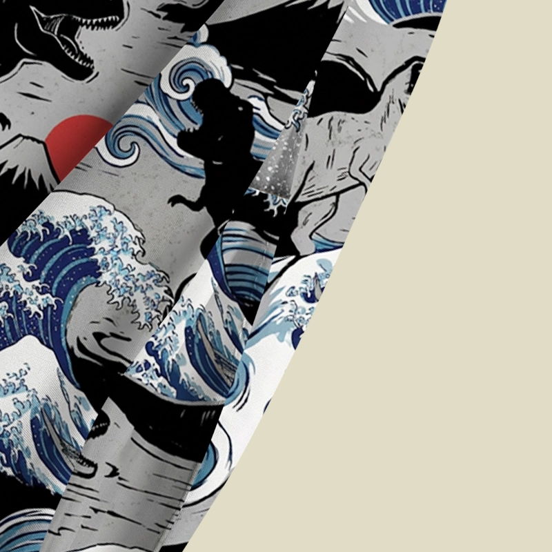 Japanese Wave Dinosaur Fusion Playful Maxi Dress