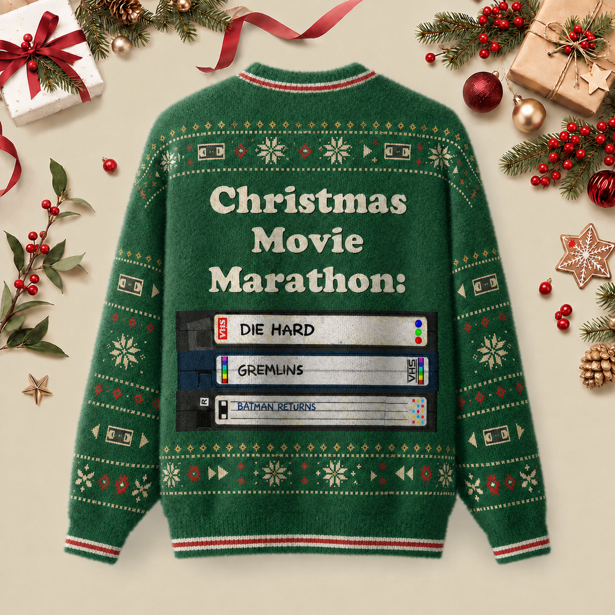 Christmas Movie Marathon Ugly Christmas Fluffy Sweatershirt