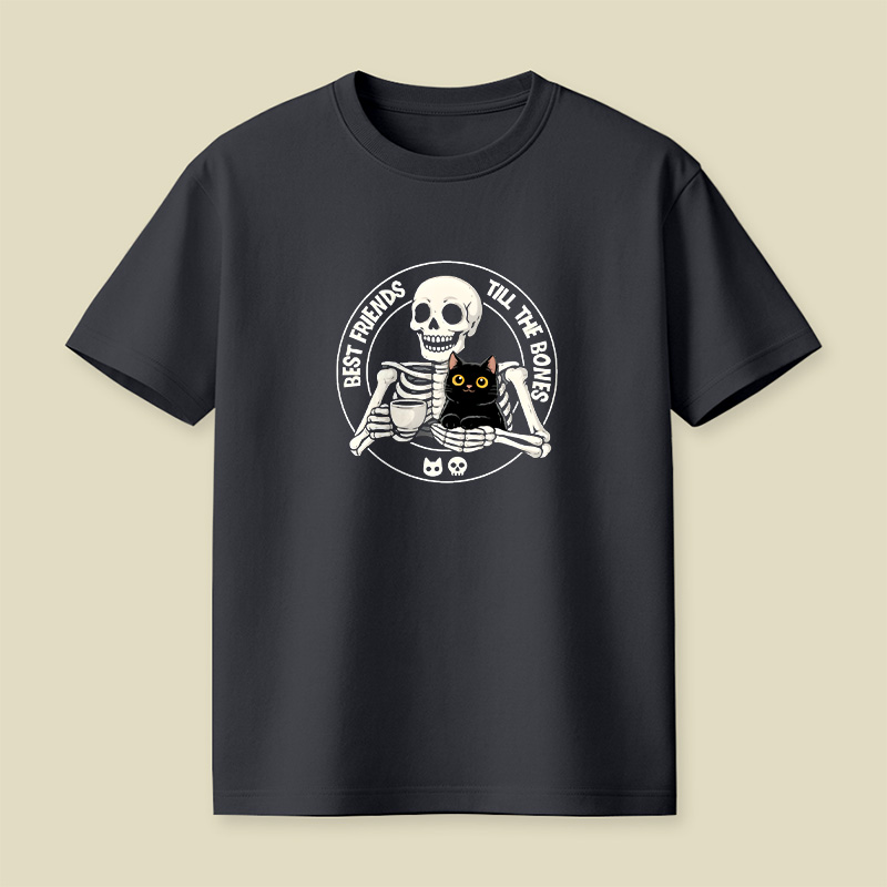 Best Friends Till The Bones Skeleton Cat Playful T-Shirt