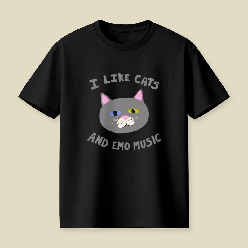 I Like Cats and Emo Music Playful T-Shirt