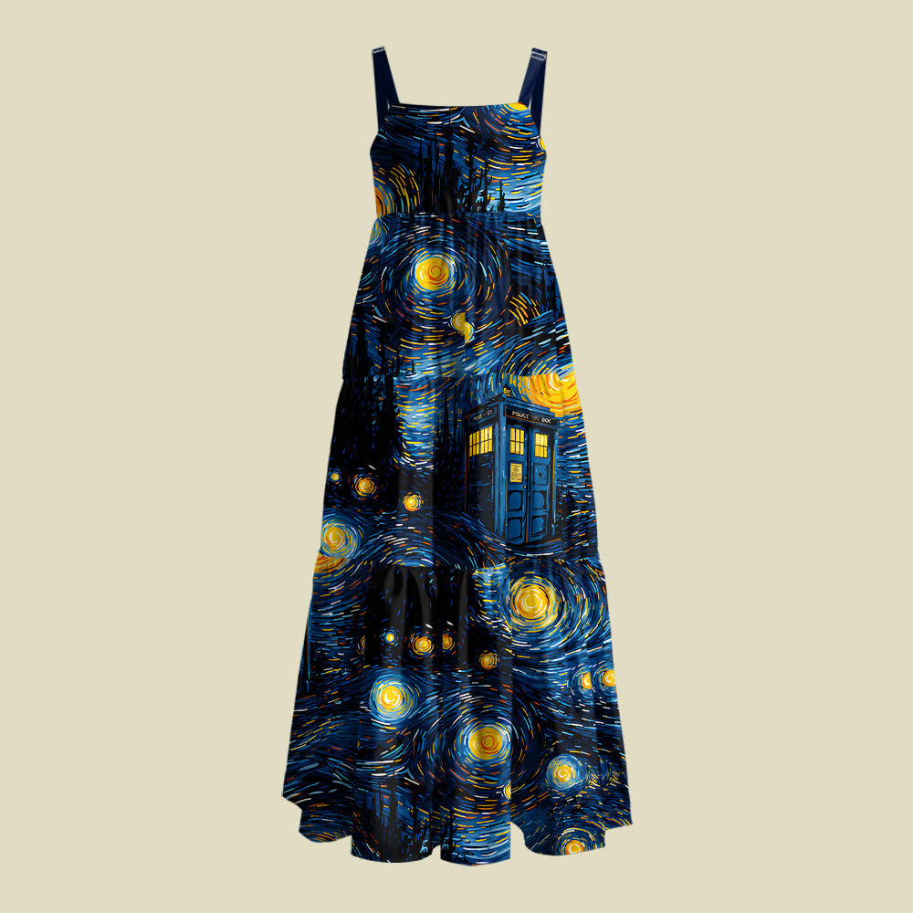Starry Night Phone Booth Playful Maxi Dress
