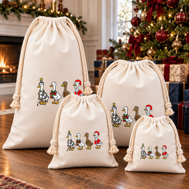 Merry Quackmas Ducks Sign Christmas Drawstring Gift Bag