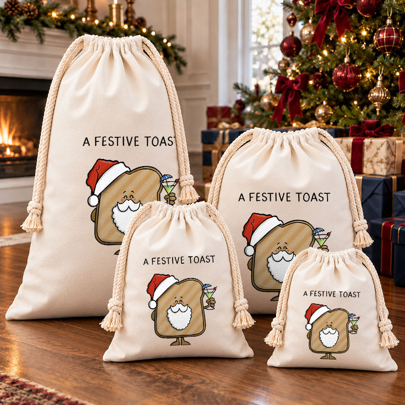 Festive Toast Christmas Drawstring Gift Bag