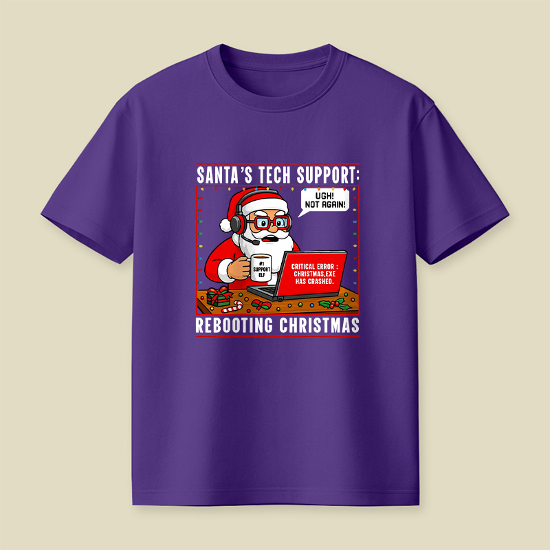 Santa Tech Support Cartoon Playful T-Shirt