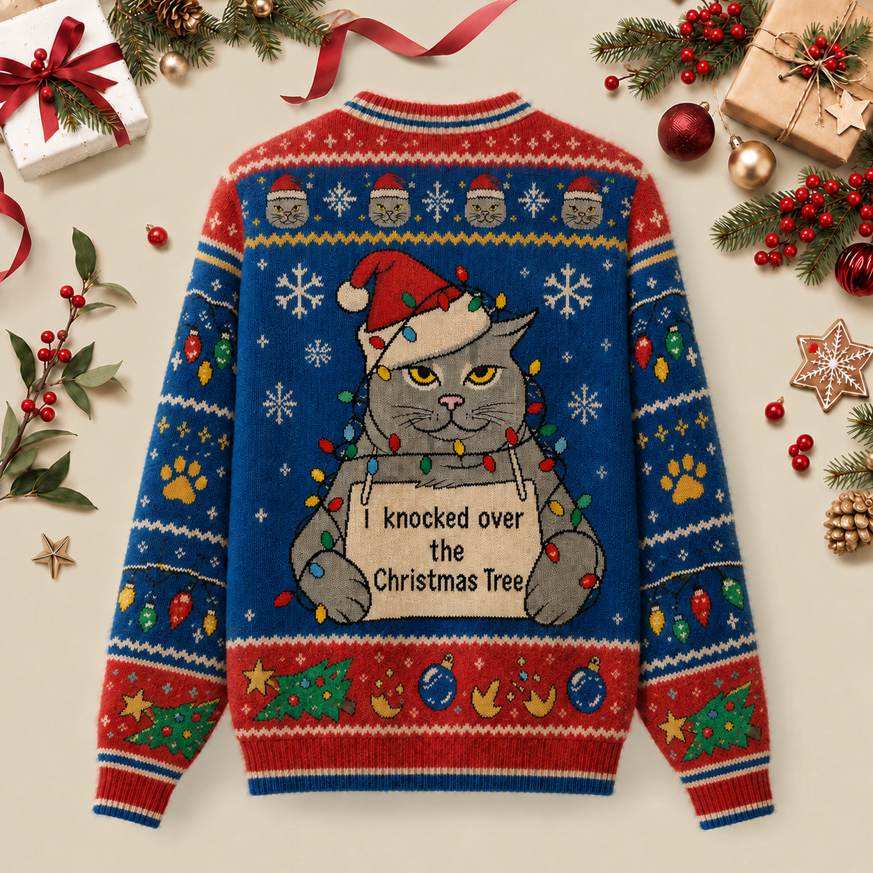 Christmas Cat Ugly Christmas Fluffy Sweatershirt