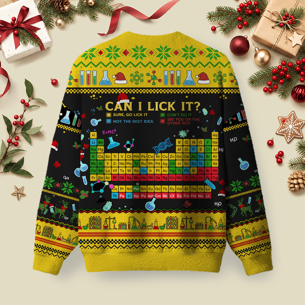 Can I Lick It Periodic Table Funny Ugly Christmas Fluffy Sweatershirt