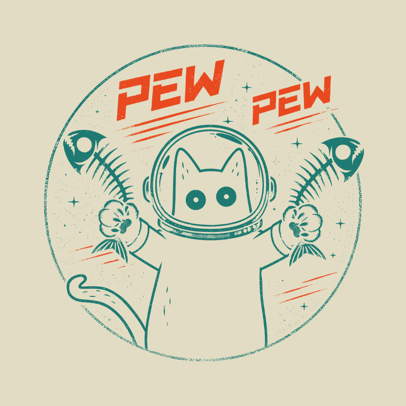 Pew Pew Space Cat Playful T-Shirt