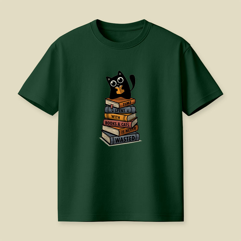 Time Spent With Books And Cats Playful T-Shirt